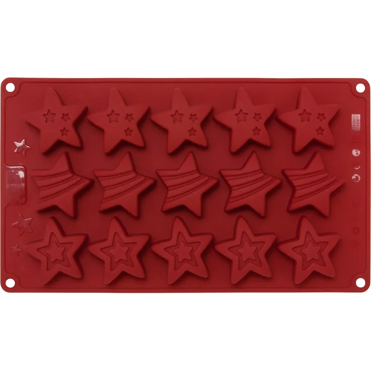 Birkmann 252608 Mini-Cakes Stars, klein 15-Fach, Silikon, Durchmesser 4 cm, mit Rezepten Silikonbackform, Rot