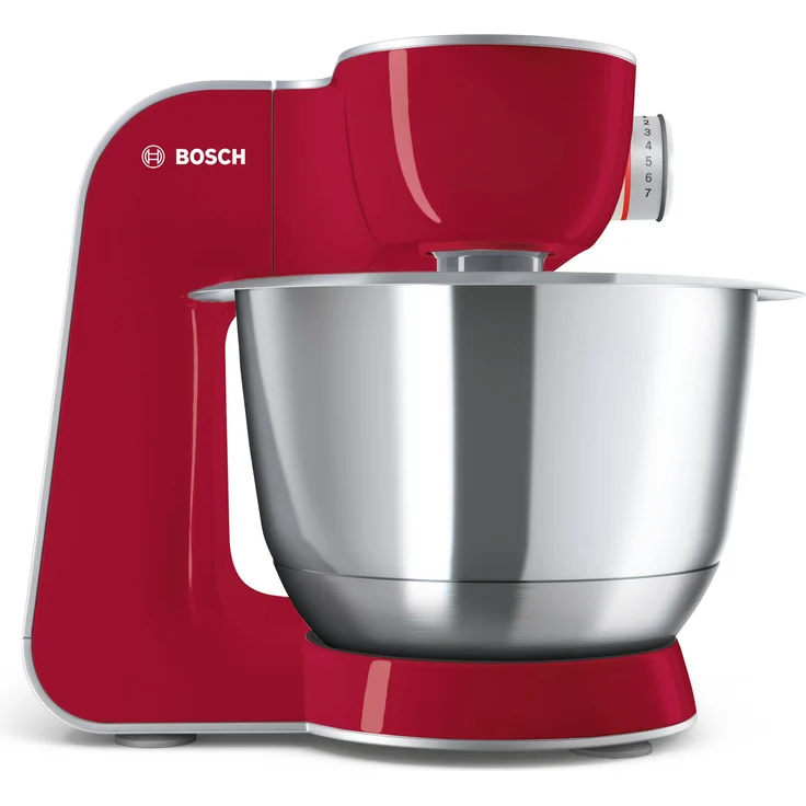 Bosch MUM58720 CreationLine Küchenmaschine mit Planetenrührwerk 1000 W, 3,9 Schüssel, 7 Geschwindigkeiten, Patisserie-Set, Standmixeraufsatz, Durchlaufschnitzler mit 3 Scheiben, deep red, Serie: MUM5 – Bild 2