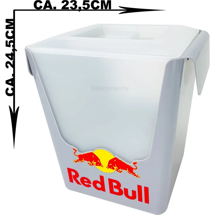 Red Bull Eisbox aus Kunststoff mit herausnehmbarem Tropfeinsatz und Deckel - 23,5x24,5cm Bar Eiskübel Flaschenkühler Eis Box Kühlbox
