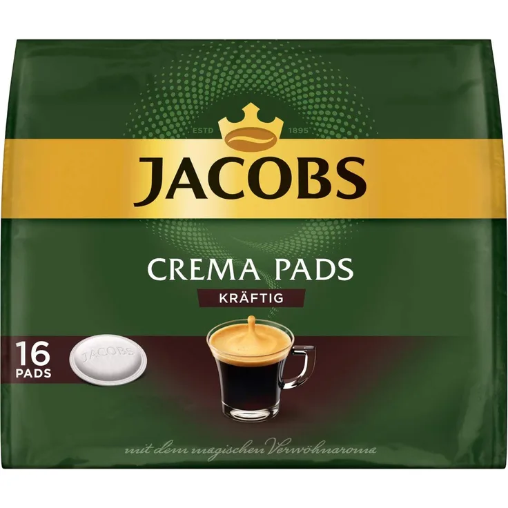 Jacobs Kaffeepads Crema Kräftig, 80 Senseo kompatible Pads, 5er Pack, 5 x 16 Getränke