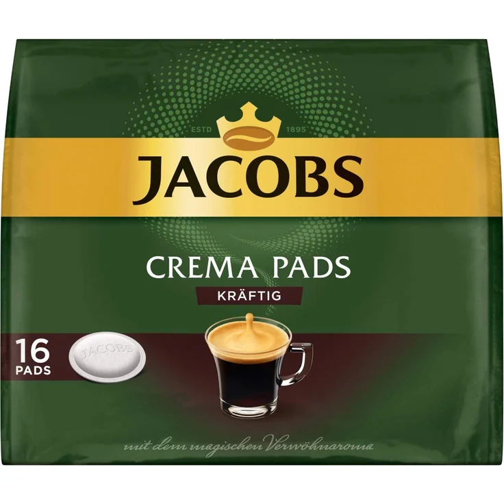 Jacobs Kaffeepads Crema Kräftig, 80 Senseo kompatible Pads, 5er Pack, 5 x 16 Getränke