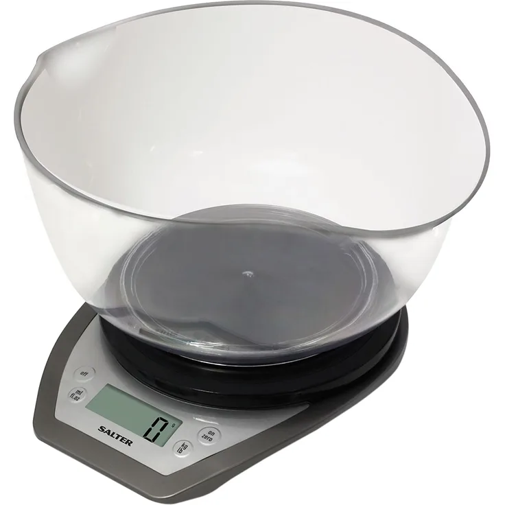 SALTER digitale Küchenwaage mit Schale, 2 Liter Schüssel, ideal zum Kochen und Backen, Wiegen von Flüssigkeiten, Gut lesbareser Display, Metrisch-Imperial