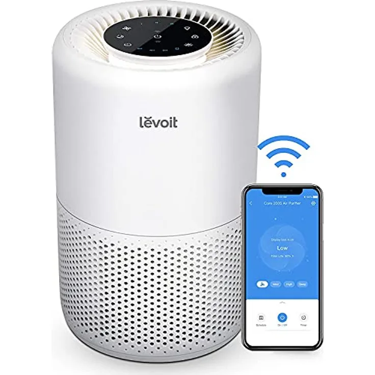 Levoit Core 200S Air Purifier, Luftreiniger mit App Steuerung, bis zu 35 m², CADR 170 m³-h, H13 HEPA-Filter, Alexa-kompatibel, Schlafmodus & Timer, weiß