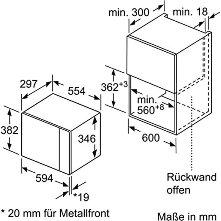 Bosch BFL524MS0 Serie 6 Mikrowelle, Einbaugerät, 800 Watt, 20 Liter Garraum, Drehteller 25,5 cm, Türanschlag Links, 7 voreingestellte Automatikprogramme, Elektronische Türöffnung, edelstahl – Bild 3
