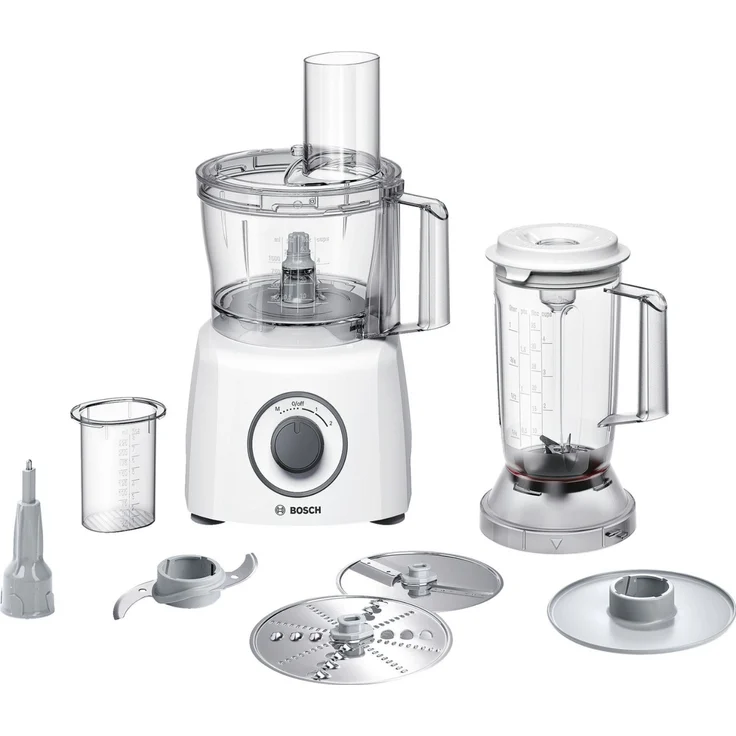 Bosch MCM3200W MultiTalent3 Foodprozessor, 800 W, 2,3 L, SmartStorage, inkl. Standmixer-Aufsatz, Schneid-Wendescheibe, Raspel-Wendescheibe, Schlagscheibe, weiß – Bild 1