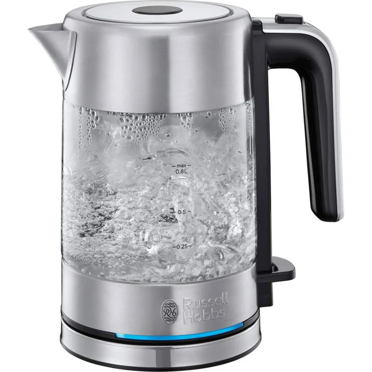 Russell Hobbs Mini-Glas-Wasserkocher Compact, 0,8l, 2200W, LED Beleuchtung, Kalkfilter, optimierte Ausgusstülle, platzsparend, kleiner Reisewasserkocher, kompakter Teekocher 24191-70 – Bild 1