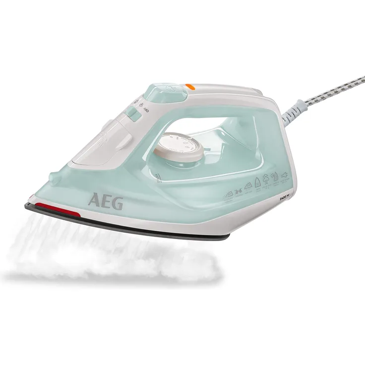 AEG DB 1740LG Dampfbügeleisen (2400 Watt, 110g Dampfstoß, 0-30g Dampf-Min., Restwärmeanzeige, Keramik Bügelsohle, Gleitfähigkeit, 250 ml Wassertank, 2 m Kabel, Anti-Kalk System, hellgrün-weiß)
