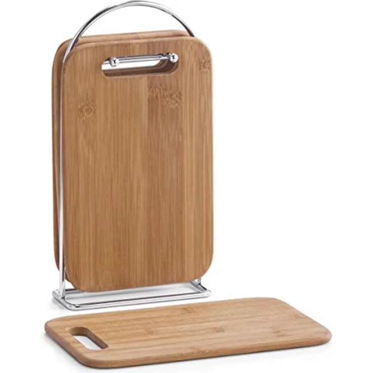Zeller 25264 Brettchenständer, 5-teilig, Bamboo-Chrom - 15 x 6,5 x 30