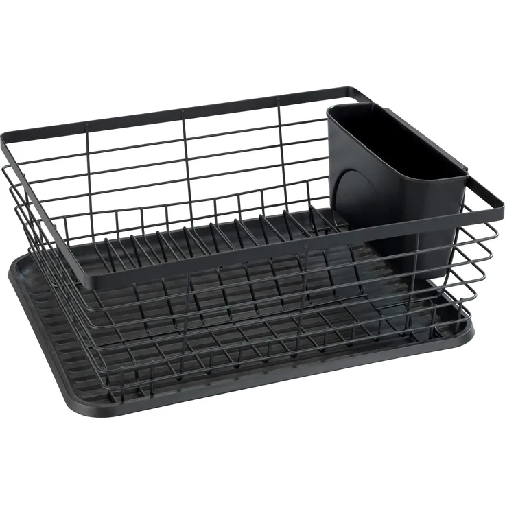 WENKO Geschirrabtropfer Drip, Abtropfgestell für Geschirr, ideal zum Abstellen neben der Spüle, aus pulverbeschichtetem Metall und Kunststoff, 36 x 15 x 30,3 cm, Schwarz