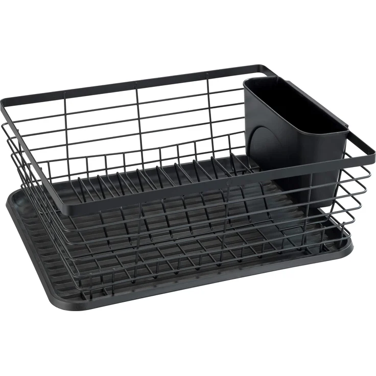 WENKO Geschirrabtropfer Drip, Abtropfgestell für Geschirr, ideal zum Abstellen neben der Spüle, aus pulverbeschichtetem Metall und Kunststoff, 36 x 15 x 30,3 cm, Schwarz – Bild 1