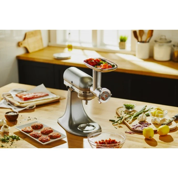 KitchenAid 5KSMMGA Artisan Fleischwolf, Ganzmetall, 3 Schneidplatten aus Edelstahl, 2 Wurstfüllhörner – Bild 6