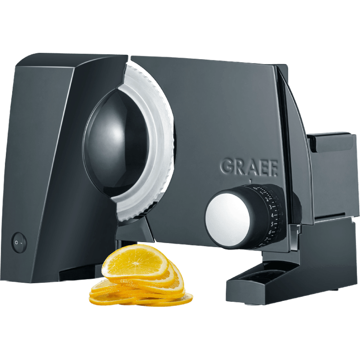 Graef S10002 Allesschneider, freitragend, 170W, 170 mm Wellenschliffmesser, inkl. MiniSlice-Aufsatz, Kindersicherung, Metall, schwarz