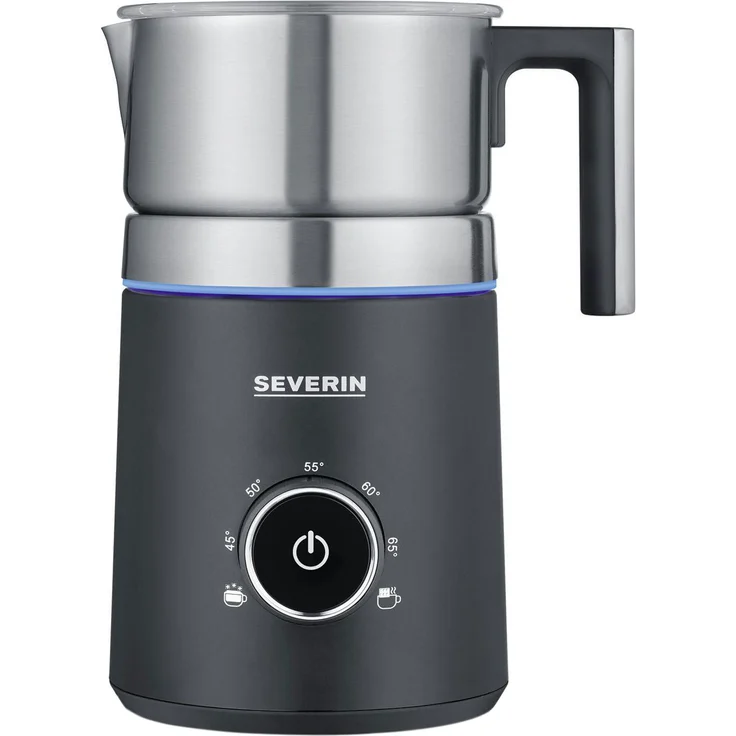 Severin SM 3586 Induktions-Milchaufschäumer Spuma 700, 500 W, ca. 0,7L, 360°-LED Leuchtring, einstellbare Temperatur, Schokoladenfunktion, spülmaschinengeeigneter Milchbehälter, edelstahl gebürstet, matt schwarz – Bild 1