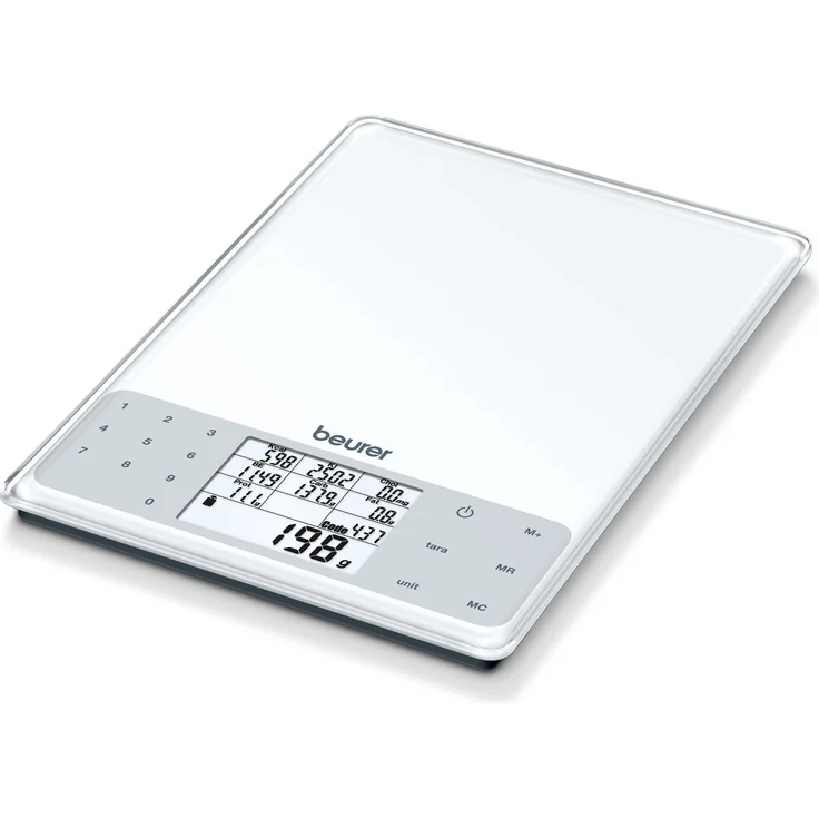 Beurer DS 61 Nährwert-Analysewaage, Anzeige von Kilokalorien, Kilojoule, Fett, Broteinheiten, Eiweiß, Kohlenhydraten und Cholesterin inkl. Wiegen, Errechnen, Summieren und Speichern – Bild 1
