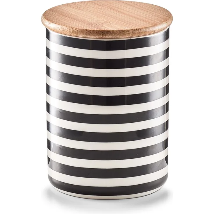 Zeller 19823 Vorratsdose mit Bamboodeckel ''Stripes'', Keramik, Schwarz - Weiß, 10 x 10 x 13 cm