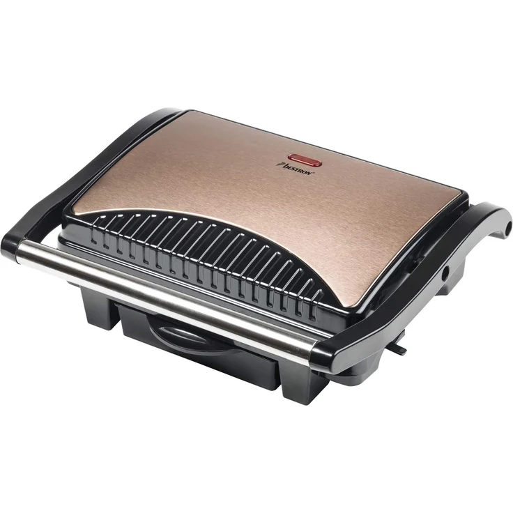 Bestron Antihaftbeschichteter Sandwich--Panini-Kontaktgrill, Mit Auffangschale, 1000 W, Kupfer – Bild 1