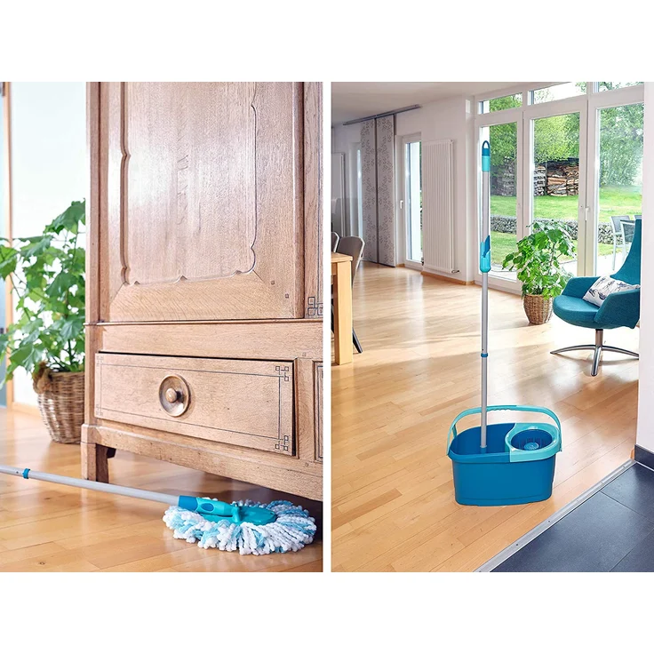 Leifheit Set Clean Twist Disc Mop Ergo 2.0 Wischmop-Set mit Rollwagen, Mikrofaser Wischbezug, für Fliesen & Laminat, mit Click-System & Schleudertechnologie (52102) – Bild 4
