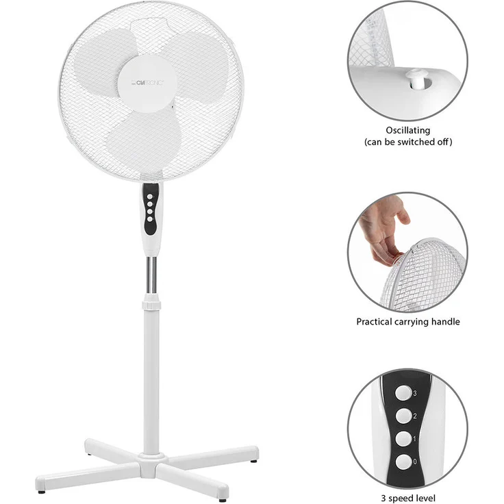Clatronic VL 3603 S Standventilator 40 cm Durchmesser, oszillierend, 3 Geschwindigkeitsstufen, Neigungswinkel verstellbar, Weiß – Bild 2