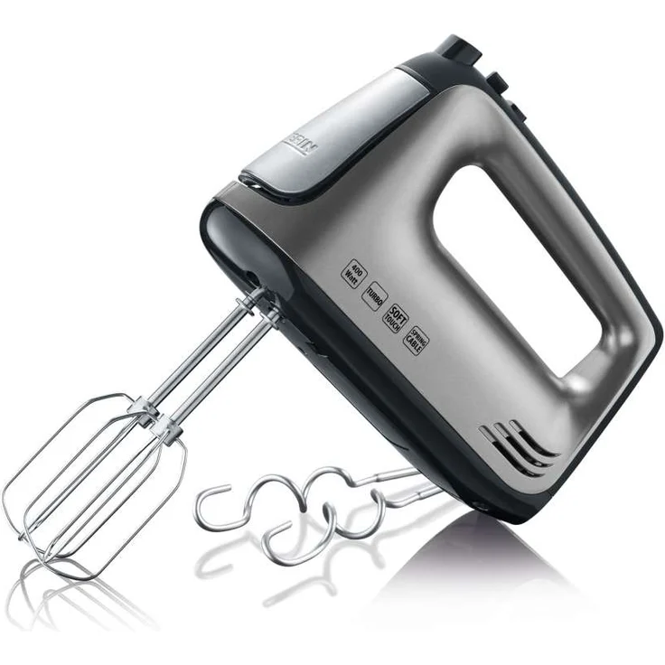 Severin HM 3832 Handmixer mit Spiralkabel, ca. 400 W, silber, schwarz – Bild 1