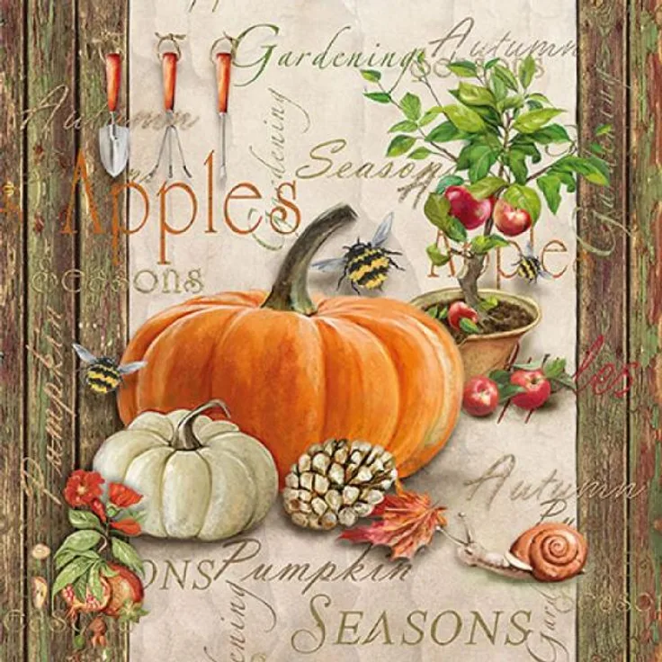 20 Servietten Herbst Kürbis Halloween Apfel 33cm