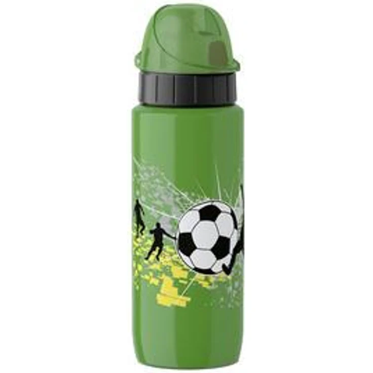 Emsa Light Steel 518366 Edelstahl Trinkflasche, 0,6 Liter, AutoClose Verschluss, Football – Bild 1