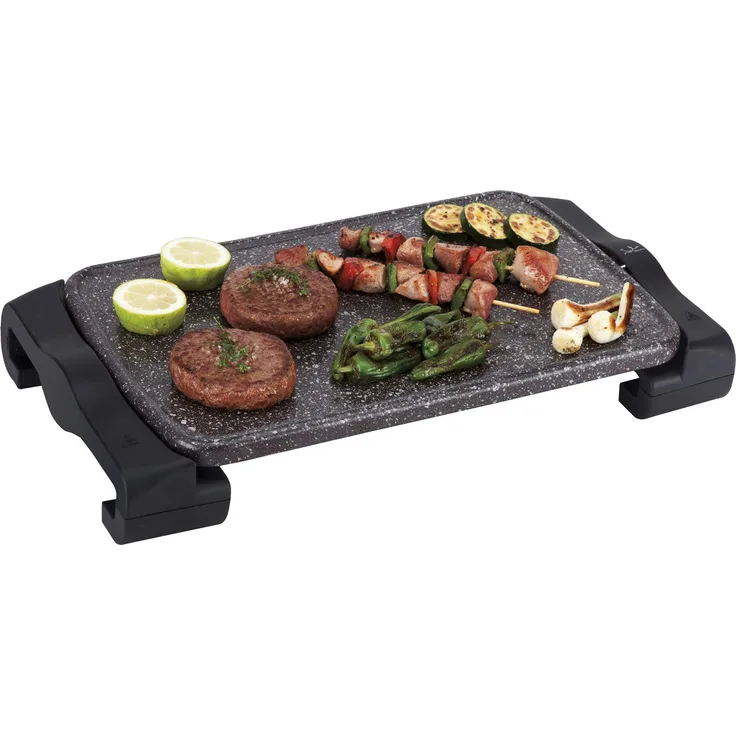 Jata GR 669 Marina Grillplatte aus Terrakotta, extreme Härte, niemals abgeschrägt, tragbar, 460 x 280 mm, 1600 W, Schwarz