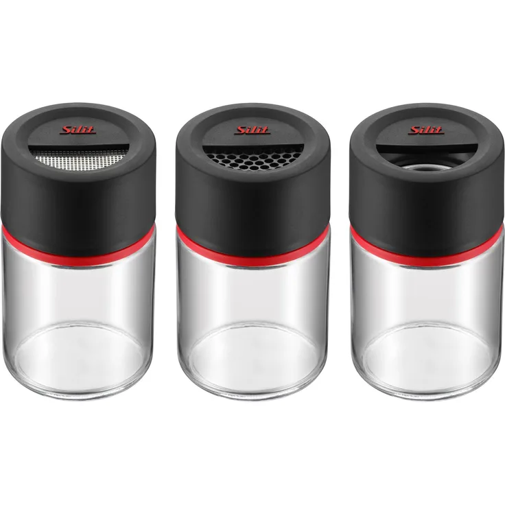 Silit Storio Gewürzstreuer-Set 3-teilig Feinstreuer Grobstreuer Gewürzglas Glas, Kunststoff, spülmaschinengeeignet
