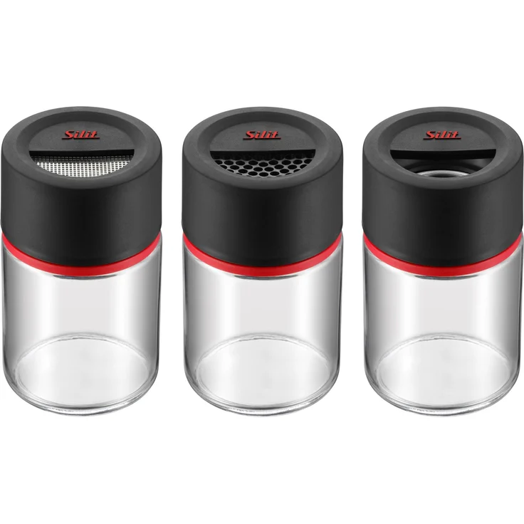 Silit Storio Gewürzstreuer-Set 3-teilig Feinstreuer Grobstreuer Gewürzglas Glas, Kunststoff, spülmaschinengeeignet – Bild 1