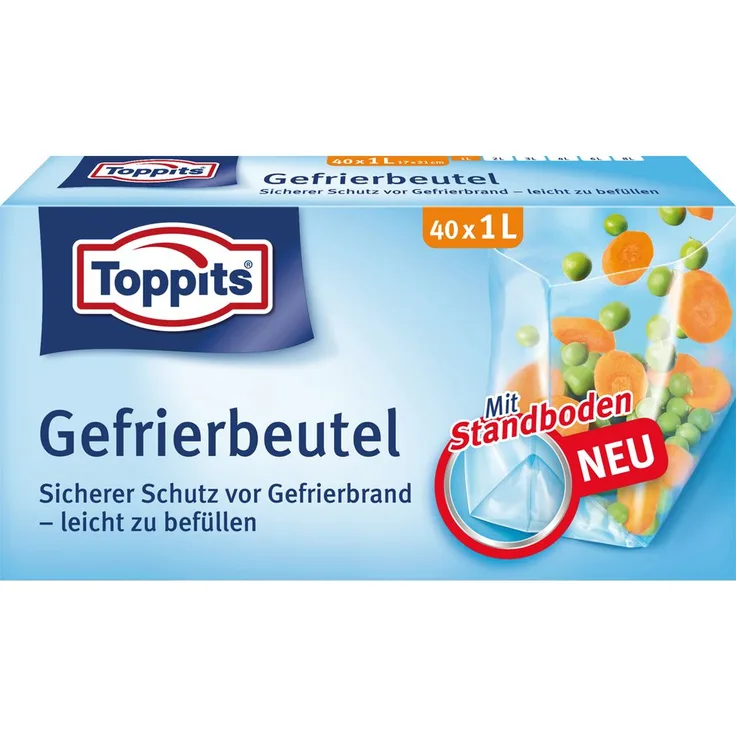 Toppits Toppits Gefrierbeutel-4008871208040 mit Standboden 17x20cm 1l Inh. 40 Btl