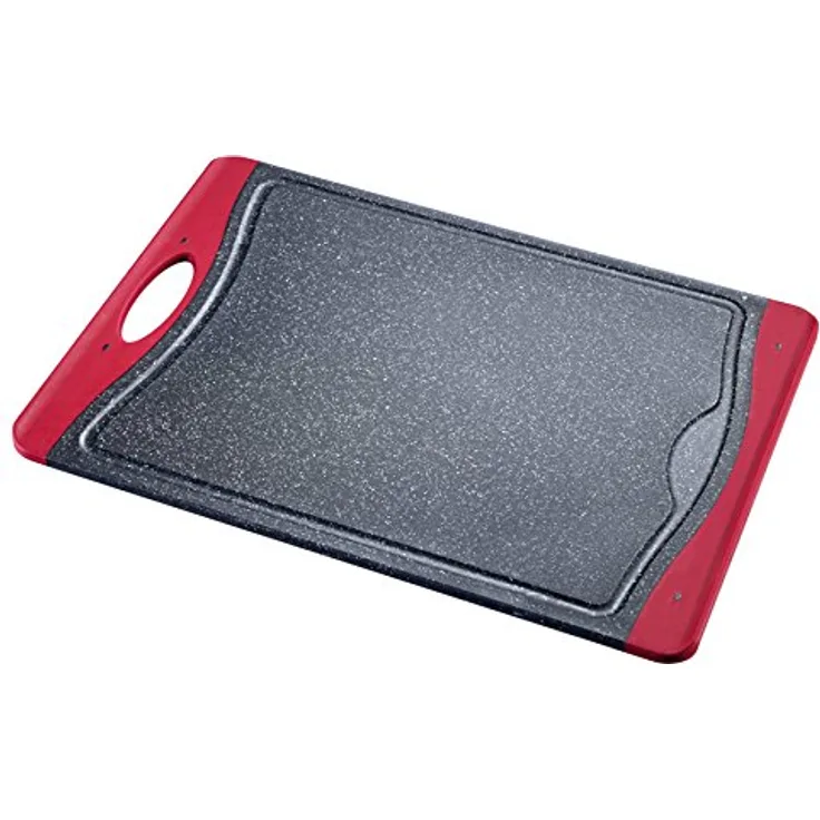 Westmark Kunststoff-Schneidbrett, 37 x 25,5 x 1,4 cm, Mit Saftrille, Granitoptik, Anthrazit-Rot, 6216224G