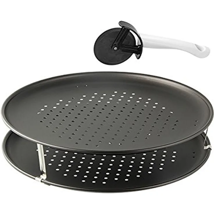 Zenker Backofen-Pizzaset, Durchmesser 32 cm, 3-teilig, Blech, Schneider und Halter