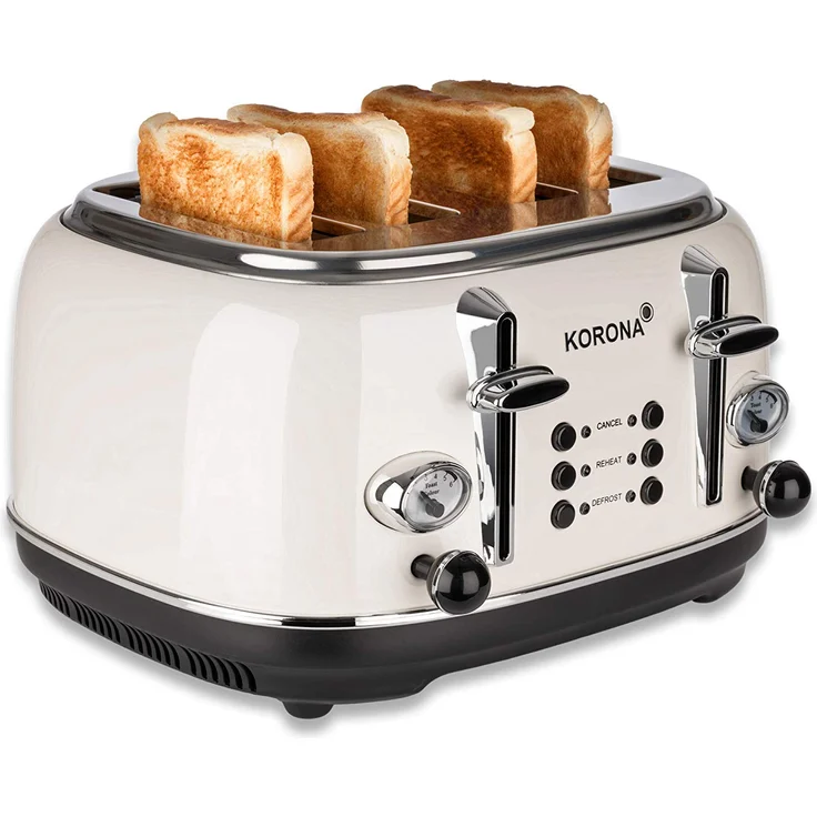 Korona 21676 Toaster, 4 Scheiben, Creme, Röstgrad-Anzeige, auftauen, rösten, aufwärmen, 1630 Watt, Brötchen-Aufsatz, Krümel-Schublade, Brotscheiben-Zentrierung – Bild 1