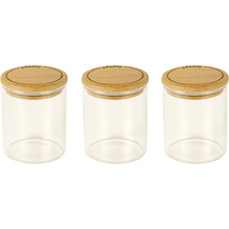 Pebbly PKV-014 Box, Glas, transparent-Bambus, Ø 6,5 x 8,5 cm