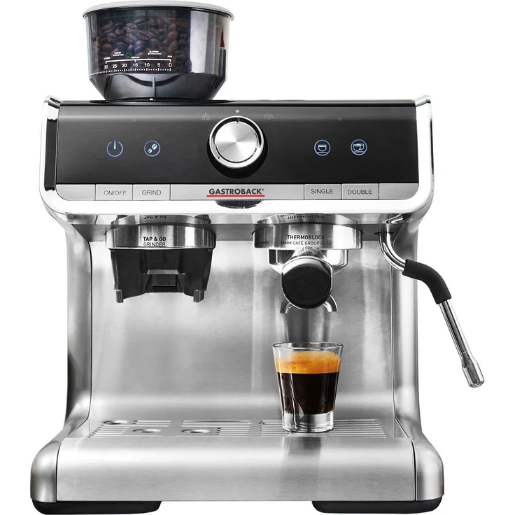 Gastroback Design Espresso Barista Pro Espressomaschine mit integriertem Mahlwerk, schwarz + Edelstahl – Bild 1