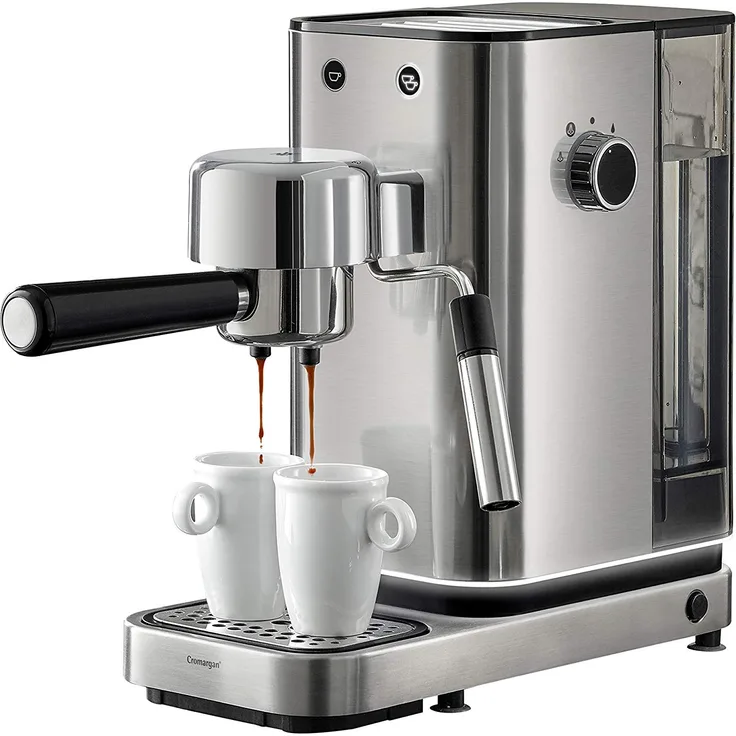 WMF Lumero Siebträger Espressomaschine 1400 Watt, 3 Einsätzen, für 1-2 Tassen Espresso, auch für Pads, 15 bar, Tassenabstellfläche, Milchaufschäumdüse, edelstahl matt
