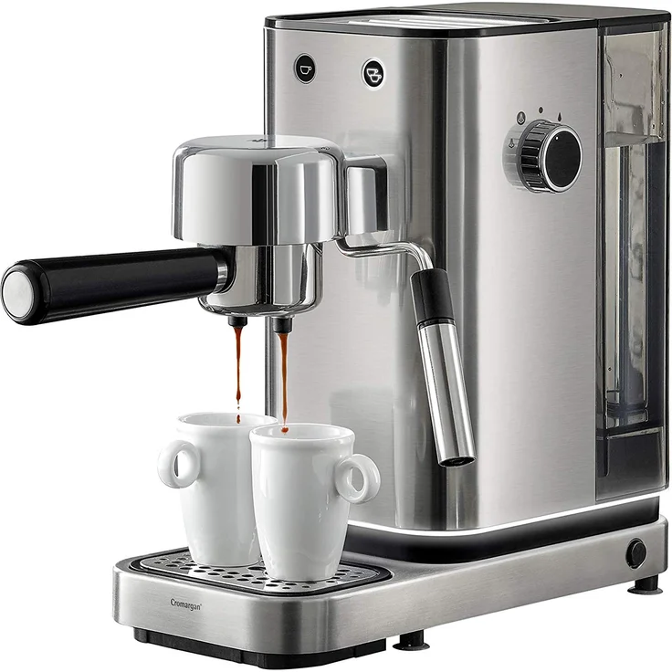 WMF Lumero Siebträger Espressomaschine 1400 Watt, 3 Einsätzen, für 1-2 Tassen Espresso, auch für Pads, 15 bar, Tassenabstellfläche, Milchaufschäumdüse, edelstahl matt – Bild 1