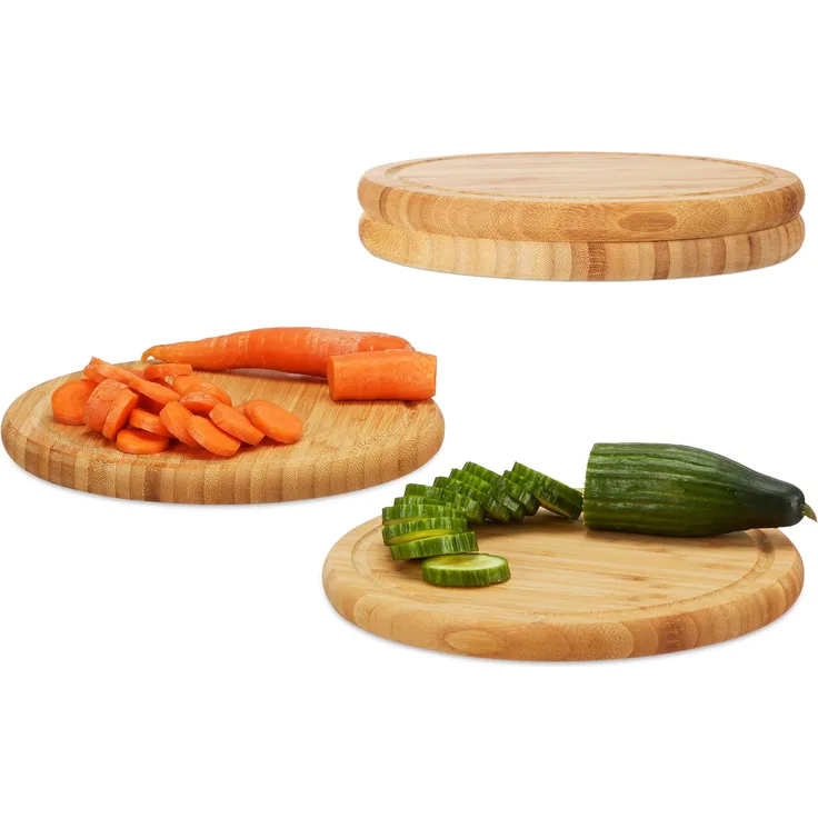 Relaxdays Natur Frühstücksbrettchen rund 4er Set, Bambus, 30 cm, Küchenbrett, pflegeleicht, natürlich, messerschonend