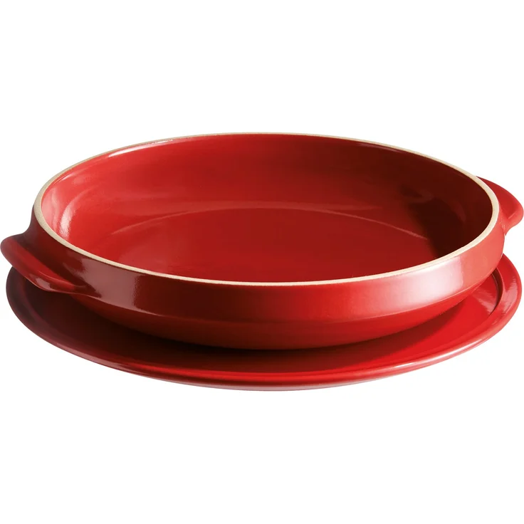 Emile Henry Tarte Tatin Backform - Kuchenform - Farbe: Grand Cru - Rot - Backform mit Servierplatte 2tlg. Set