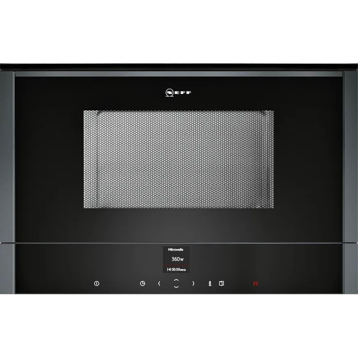 Neff C17WR00G0 Einbau-Mikrowelle, 900 Watt, 21 Liter Garraum, Edelstahl, graphit, für 60 cm Oberschrank, Türanschlag links