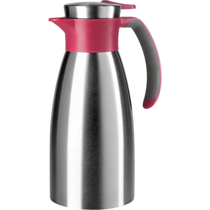 Emsa 512576 Isolierkanne, Edelstahl, 1 Liter, Quick Tip Verschluss, 100% dicht, Himbeer, Soft Grip – Bild 1