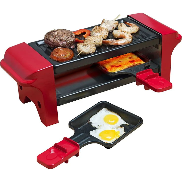 Bestron Mini Raclette, Für 1 bis 2 Personen, Antihaftbeschichtung, 350 W, Rot-Schwarz