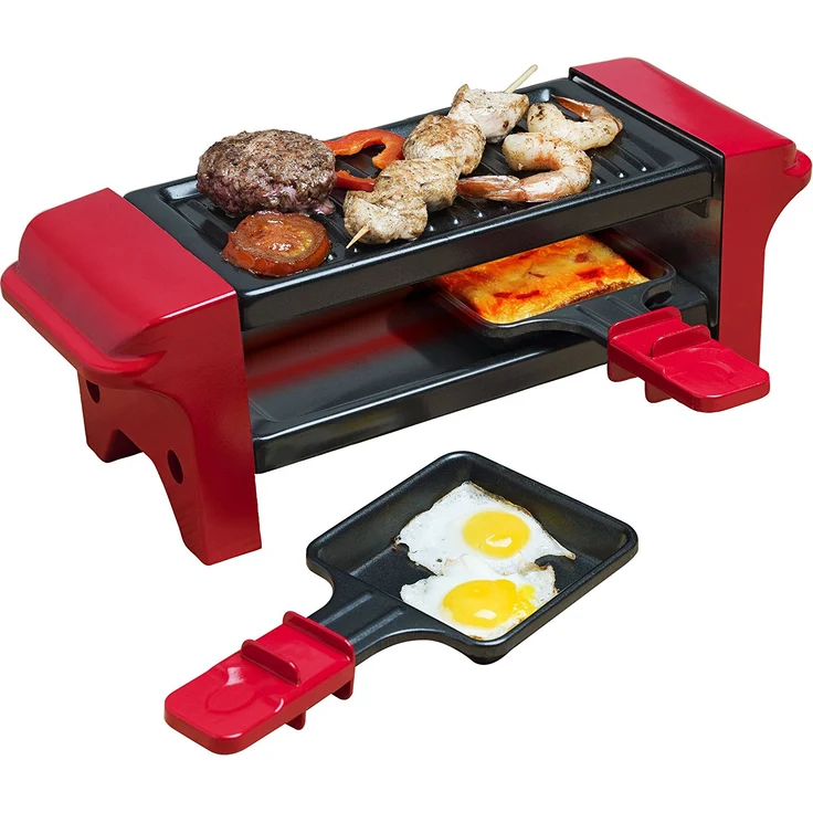 Bestron Mini Raclette, Für 1 bis 2 Personen, Antihaftbeschichtung, 350 W, Rot-Schwarz – Bild 1