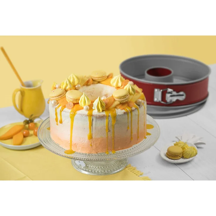 Kaiser Classic Plus Springform, mit Flach- und Rohrboden Ø 26 cm, 2 Böden, runde Backform, auslaufsicher, antihaftbeschichtet, rot – Bild 4