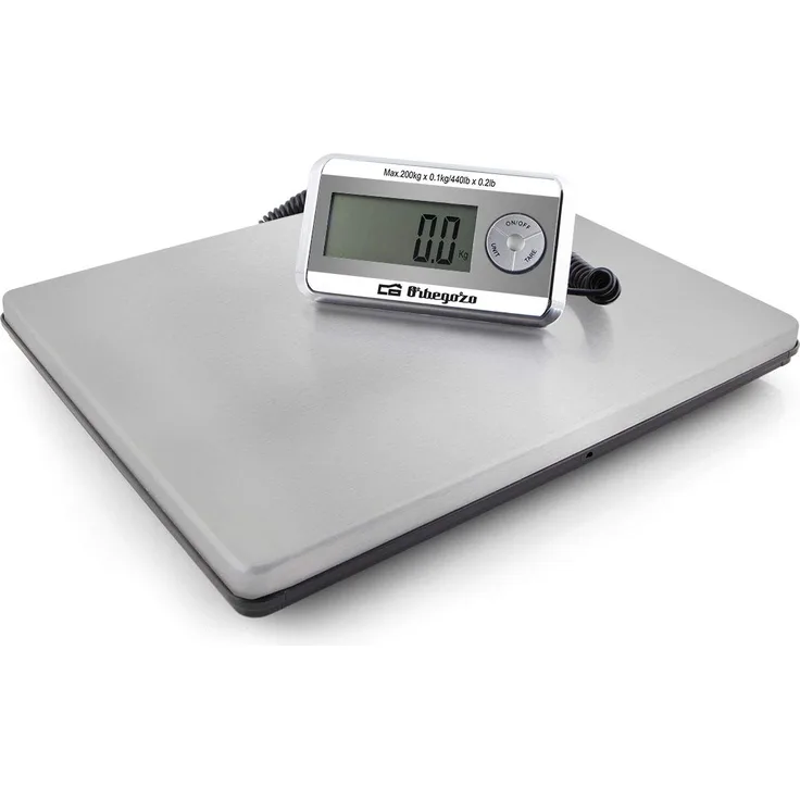 Orbegozo PC 5500 Küchenwaage, Industriewaage bis 200 kg, Edelstahl-Oberfläche (39 x 31 cm), Tara-Funktion, batteriebetrieben und mit Netzteil