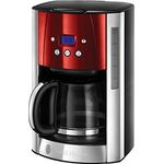 Russell Hobbs Digitale Kaffeemaschine Luna rot, bis 12 Tassen, 1,5l Glaskanne, programmierbarer Timer, Warmhalteplatte, Abschaltautomatik, 1000W, Filterkaffeemaschine 23240-56