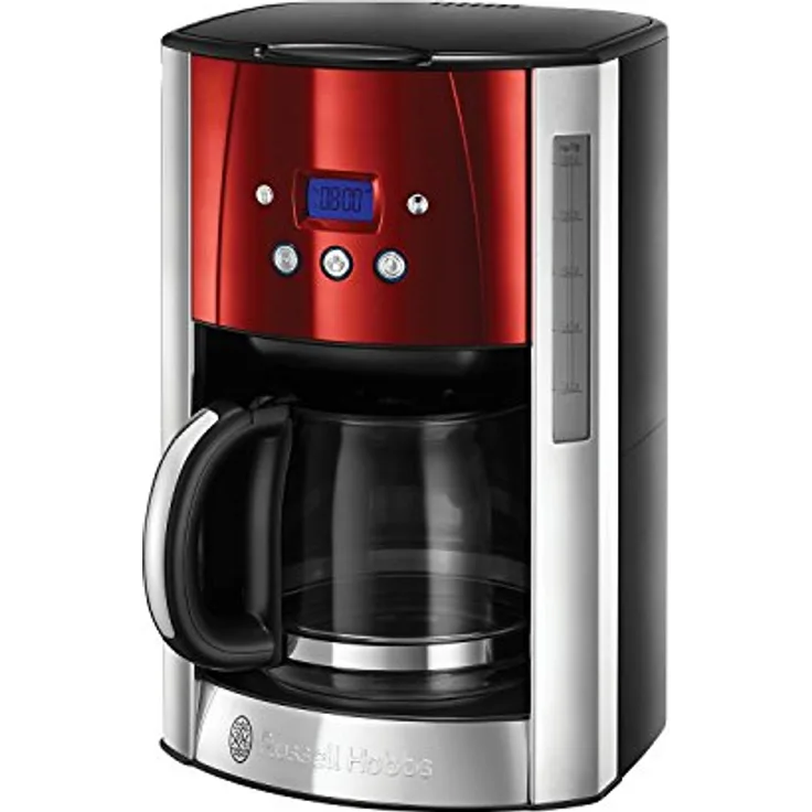 Russell Hobbs Digitale Kaffeemaschine Luna rot, bis 12 Tassen, 1,5l Glaskanne, programmierbarer Timer, Warmhalteplatte, Abschaltautomatik, 1000W, Filterkaffeemaschine 23240-56