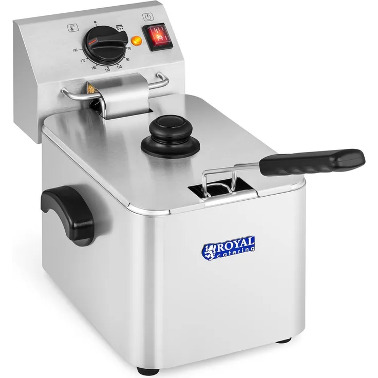 Royal Catering RF 08E EGO Fritteuse, 8 Liter Volumen, mit Öl, 2500 Watt, silber, Edelstahl
