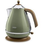 De'Longhi Wasserkocher Icona Vintage KBOV2001.GR - 1,7 l mit Wasserstandsanzeige und 360° Basis, Edelstahl in elegantem Retro Look mit Chrom-Details, grün