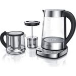 Arendo Glas Wasserkocher mit Temperatureinstellung und Teesieb sowie Aufsatz - Türkischer Teekocher - Edelstahl - Temperaturen 70, 80, 100 Grad - 1,7 Liter - 2400 Watt - Abschaltautomatik