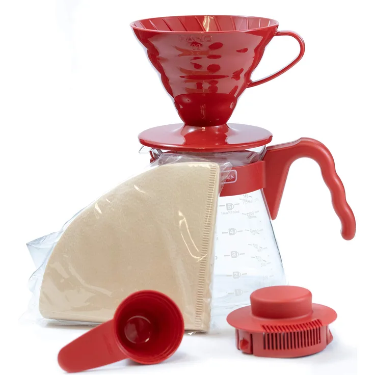 HARIO Pour Over Starter with Dripper, Glas, rot, 17,3 x 24,5 x 13 cm